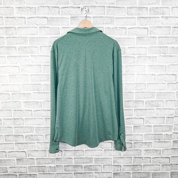Lululemon Men's Soft knit Overshirt snap button in Heathered Everglade Green L - Picture 2 of 8